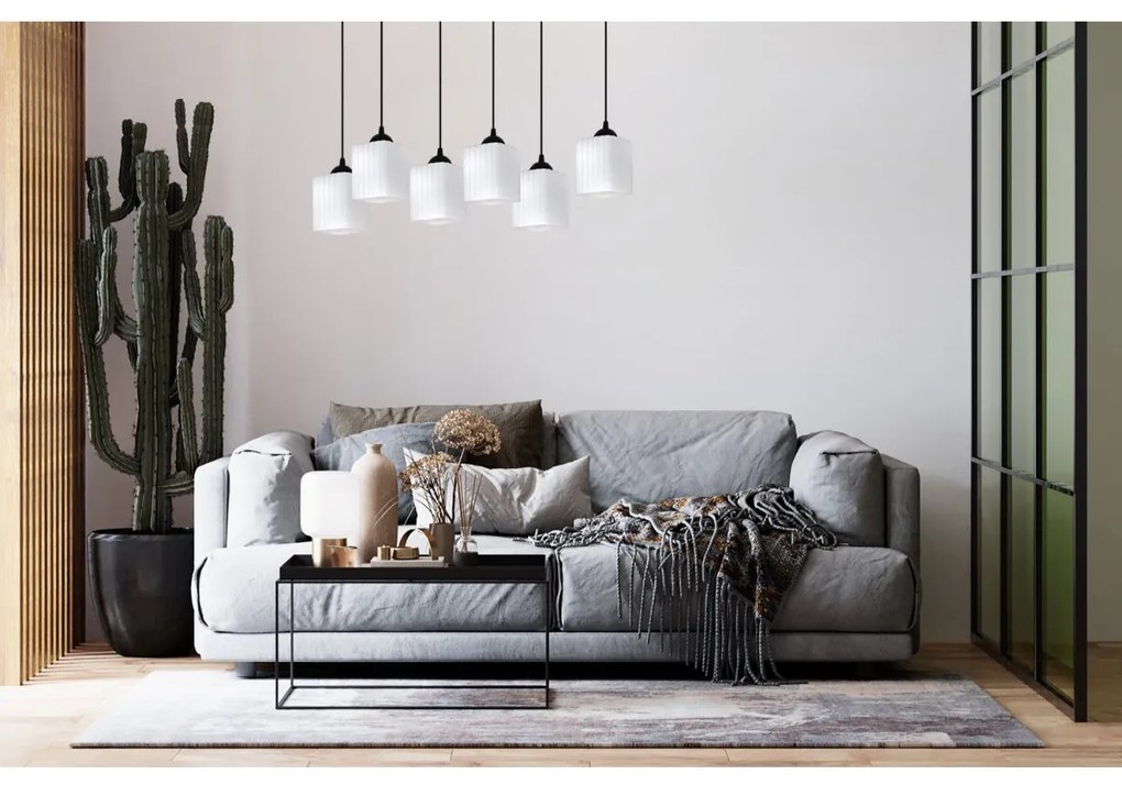 Závesné svietidlo Riffle Square, 6x biele sklenené tienidlo, b