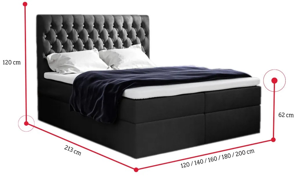 Čalúnená posteľ boxspring TOMIO + úložný priestor + vrchný matrac - jasmine 20 / 180x200
