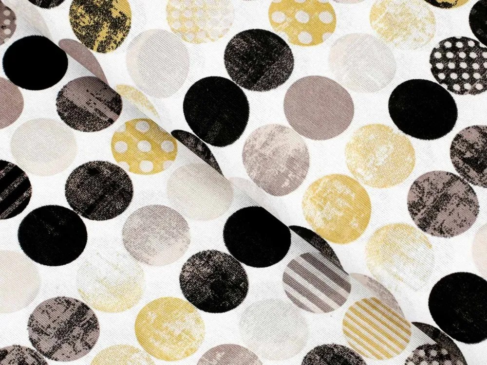 Biante Dekoračný oválny obrus Leona LN-058 Zlaté a čierne guličky na bielom 130x220 cm
