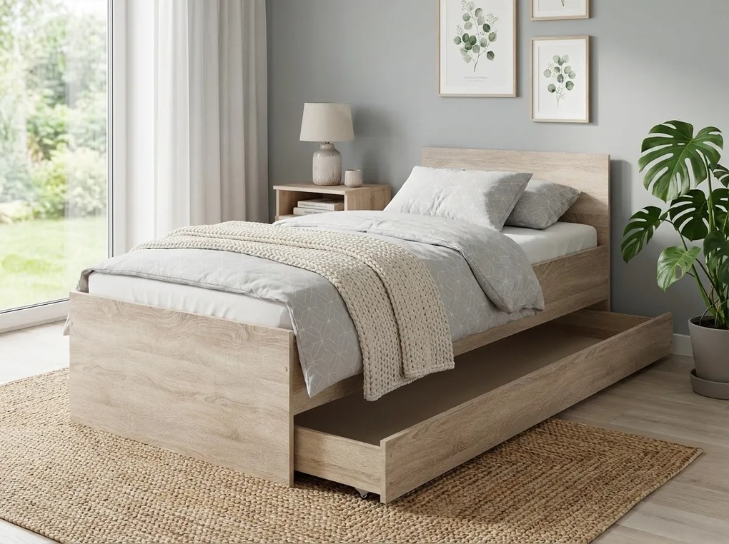 Posteľ ELISA 90 x 200 cm, dub sonoma Rošt: Bez roštu, Matrac: Matrac DELUXE 10 cm