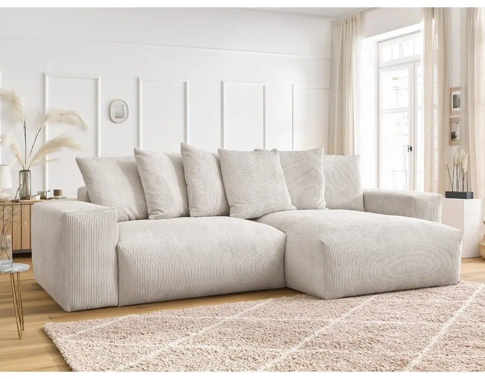 Krémovobiela menčestrová rozkladacia/s úložným priestorom rohová pohovka Voltaire – Bobochic Paris