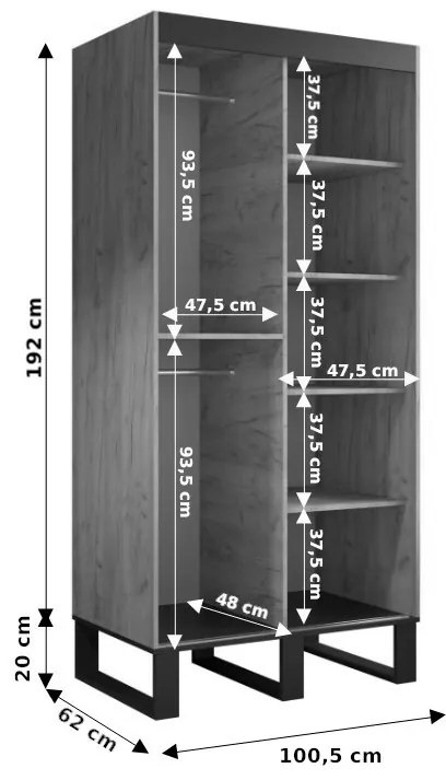 Šatníková skriňa 100 cm Lennox T1 (dub craft zlatý + čierna). Vlastná spoľahlivá doprava až k Vám domov. 1063548