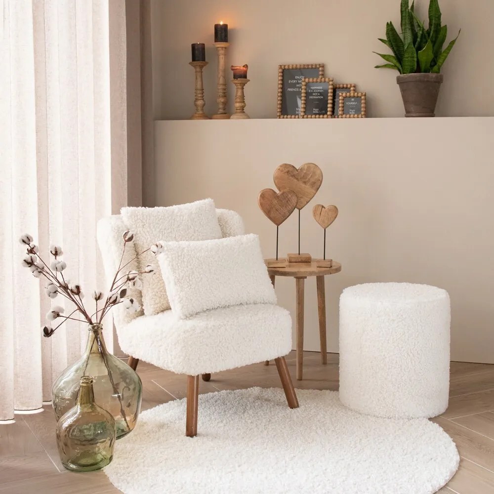 Biely plyšový kučeravý vankúš Curly Teddy White Off - 30*15*50cm