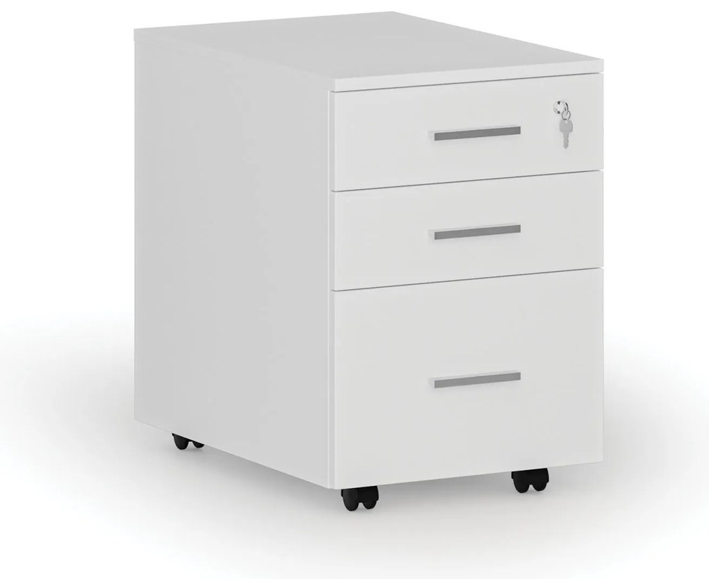 Kancelársky mobilný kontajner na závesné zložky SEGMENT, 3 zásuvky, biela