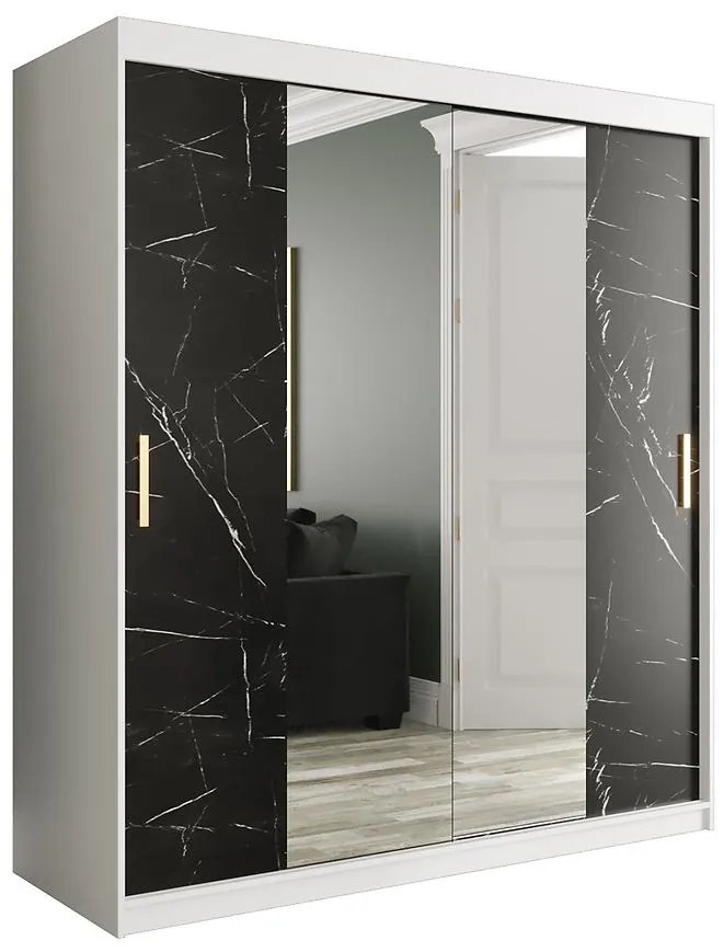 Skriňa Marmur T1 180 biely/mramor čierna