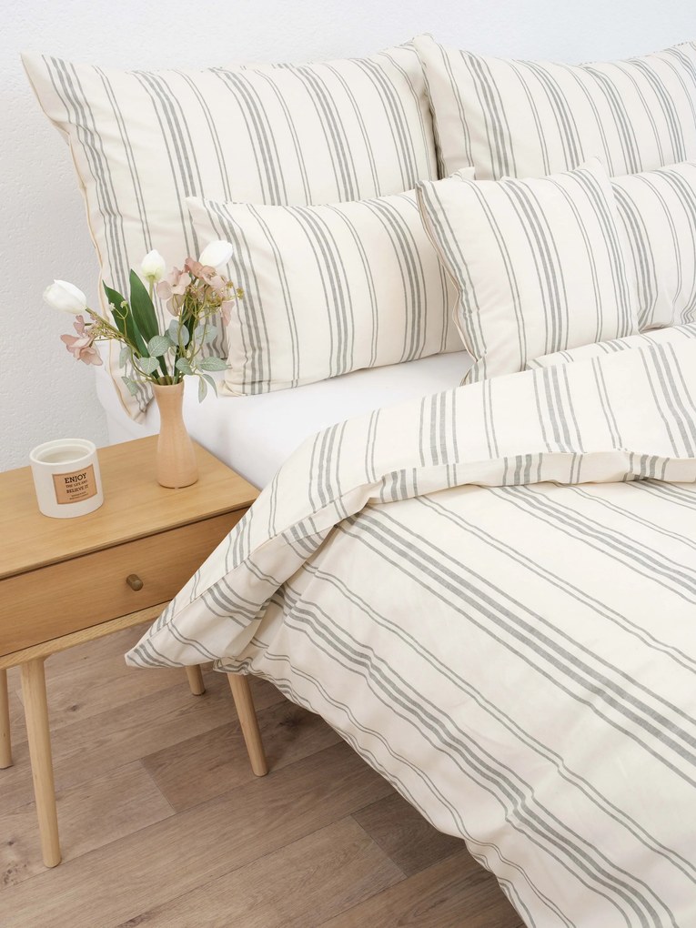 Francúzske bavlnené obliečky Natural - Prúžky zelené