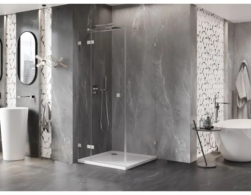 Mexen Lunar T, sklápací sprchový kút ľavý 110 x 110 cm, 8mm číre sklo, oceľový profil, 834T-110-110-97-00-L