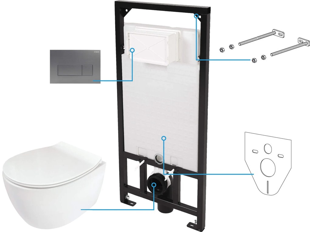 Deante Silia, závesný WC set 6v1 pod omietku, biela-antracitová, DEA-CDLT6ZPW