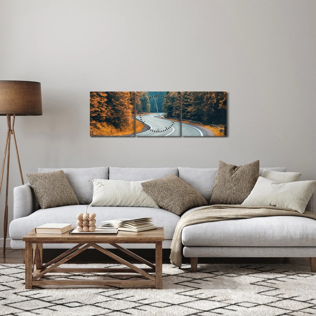Obraz - Kľukatá cesta (s hodinami) (90x30 cm)