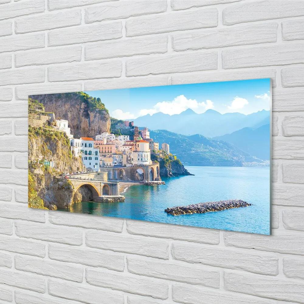 Sklenený obraz Taliansko pobrežie morské stavby 125x50 cm