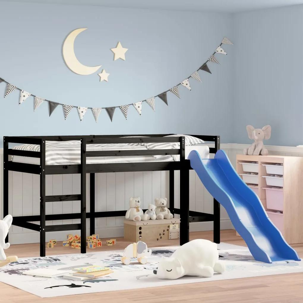 Detská vyvýšená posteľ šmýkačka čierna 90x200 cm masív.borovica 835909