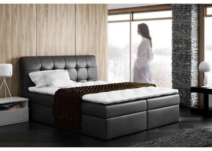Veľká čalúnená posteľ Sára čierna Eko koža 200 + topper zdarma