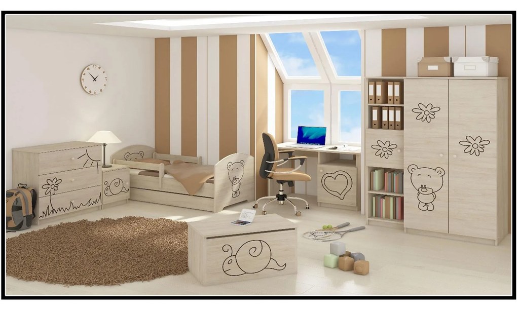 Detská truhla na hračky s výrezom MÉĎA - prírodná