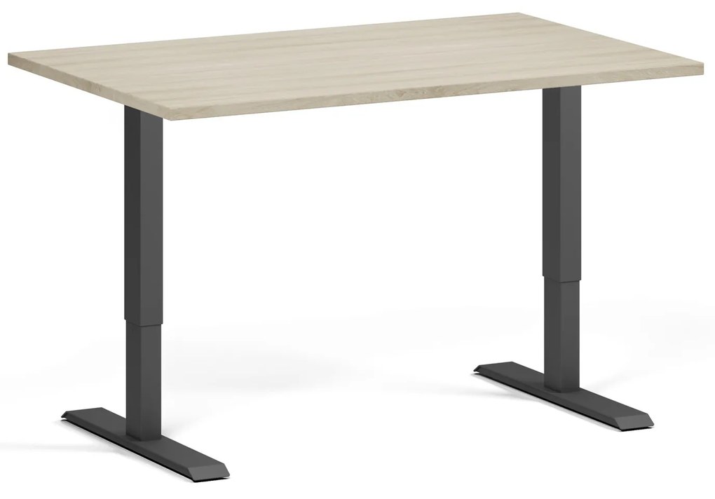 Výškovo nastaviteľný stôl, 120x80 cm, 1 motor, čierna podnož, dub prírodný