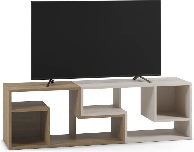 Biely/v prírodnej farbe TV stolík rohový v dekore duba 145x45x35 cm Glina – Marckeric