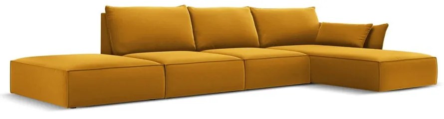 Zamatová rohová pohovka v horčicovej farbe (pravý roh/s leňoškou) Vanda – Mazzini Sofas