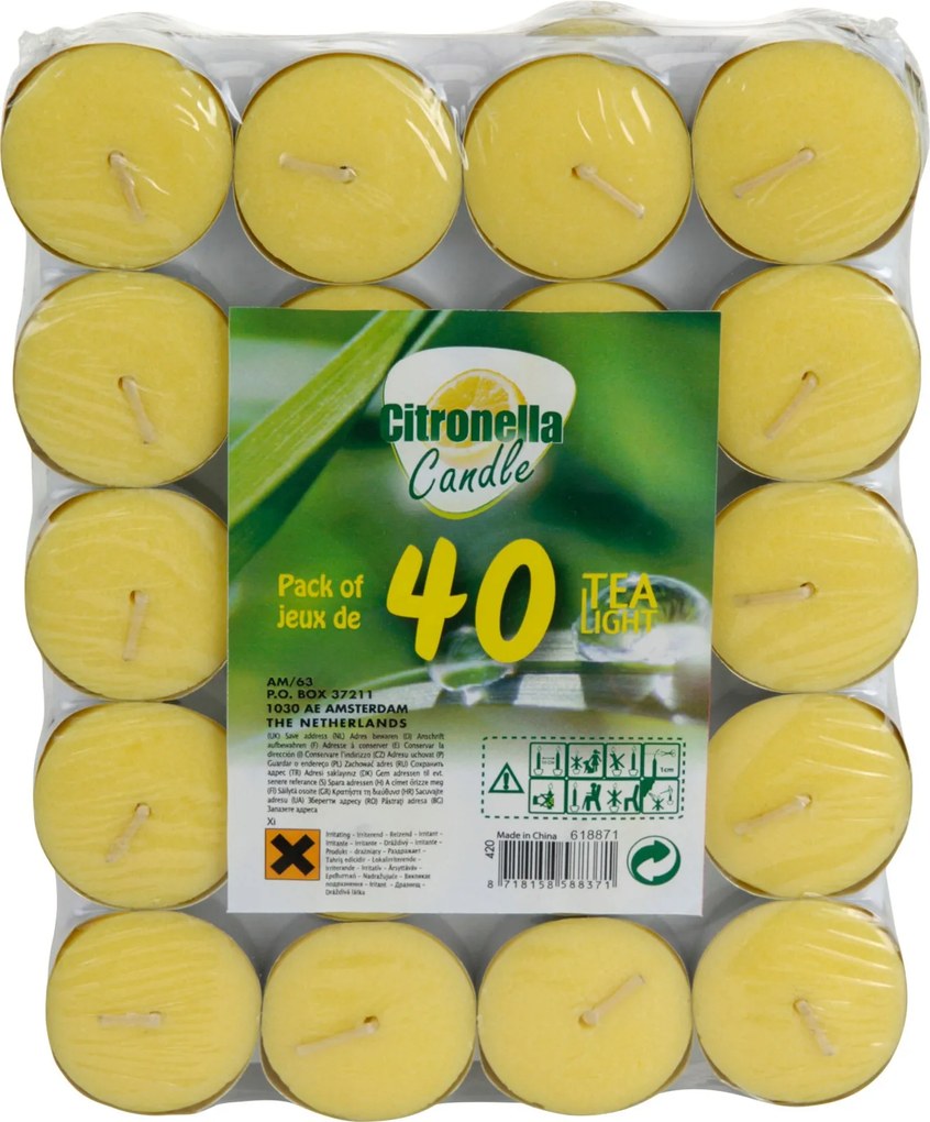 Sada 40 ks čajových svíček CITRONELLA žlutá