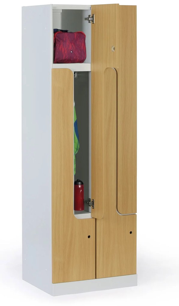 Kovová šatníková skrinka S1 Z, 4 oddiely, 1850 x 600 x 500 mm, mechanický kódový zámok, laminované dvere, orech