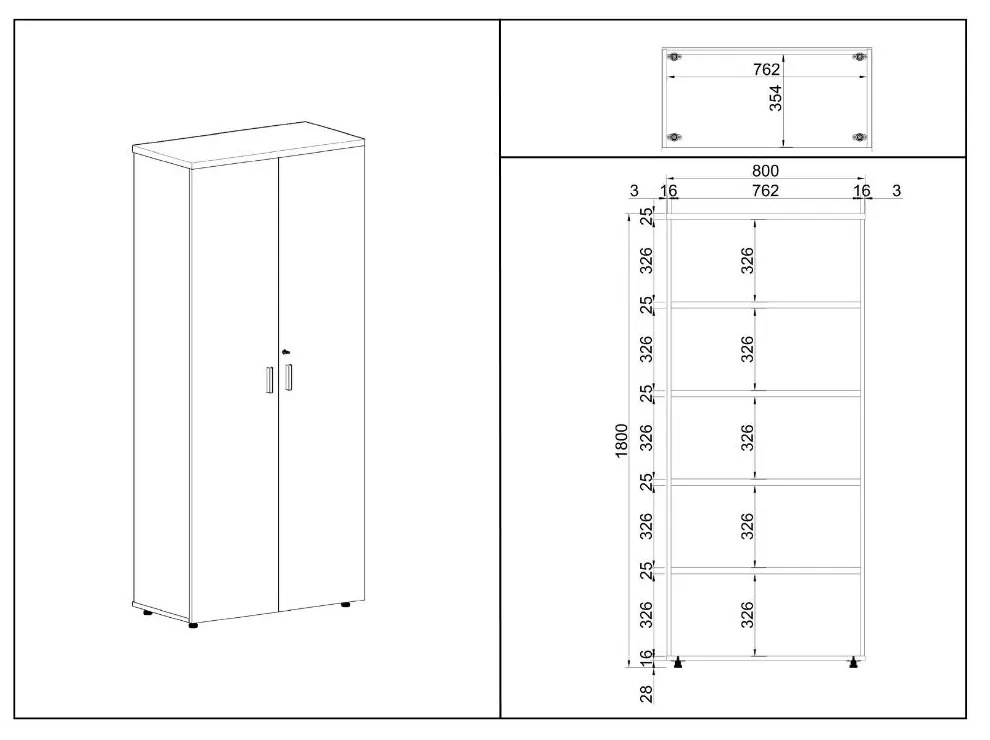 Vysoká skriňa SimpleOffice 80 x 40 x 180 cm, breza