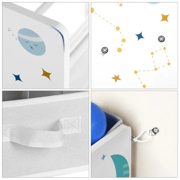 Detský regál s látkovými boxmi ANET modro-biely