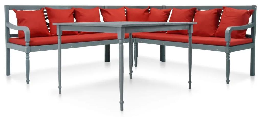 vidaXL 4-dielna záhradná sedacia súprava akáciové drevo sivá a červená