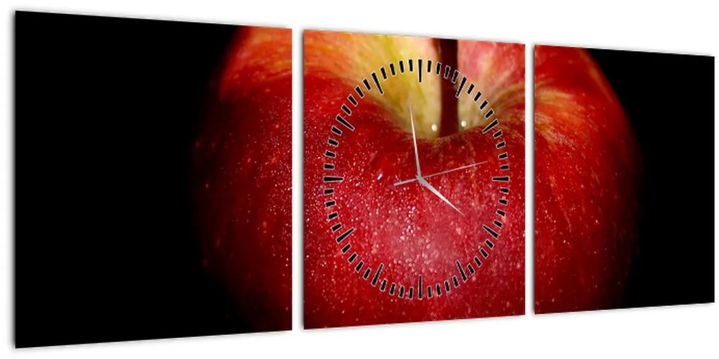 Obraz jablká na čiernom pozadí (s hodinami) (90x30 cm)