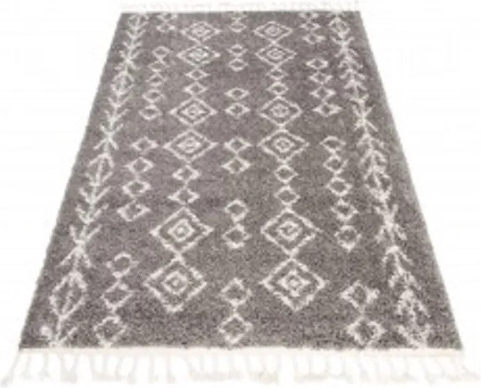 TA Koberec G940B TMAVO ŠEDÁ/KRÉMOVÁ BOHO STRAPCE