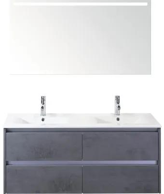 Kúpeľňový nábytkový set Dante 120 cm s keramickým dvojitým umývadlom a zrkadlom s osvetlením betón antracitovo sivá