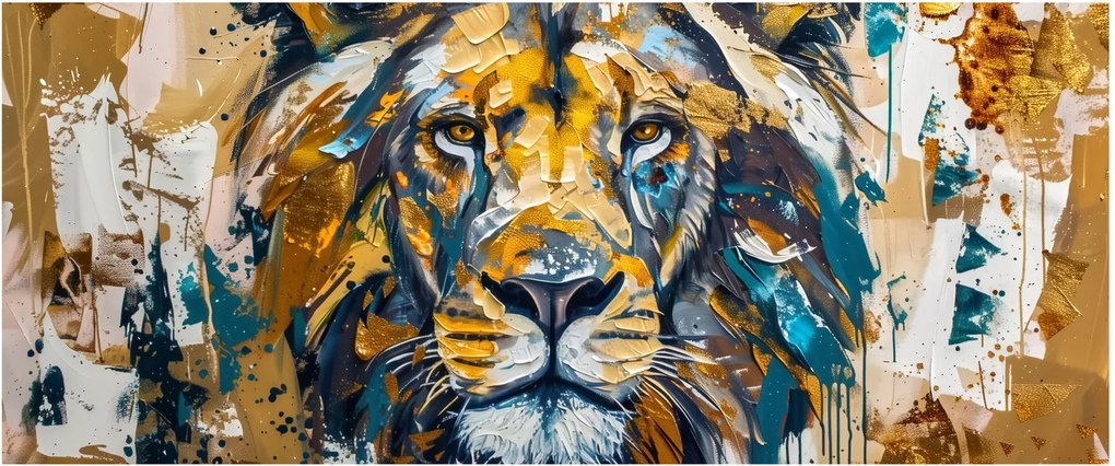 Obraz - Abstraktná olejomaľba s levom (120x50 cm)