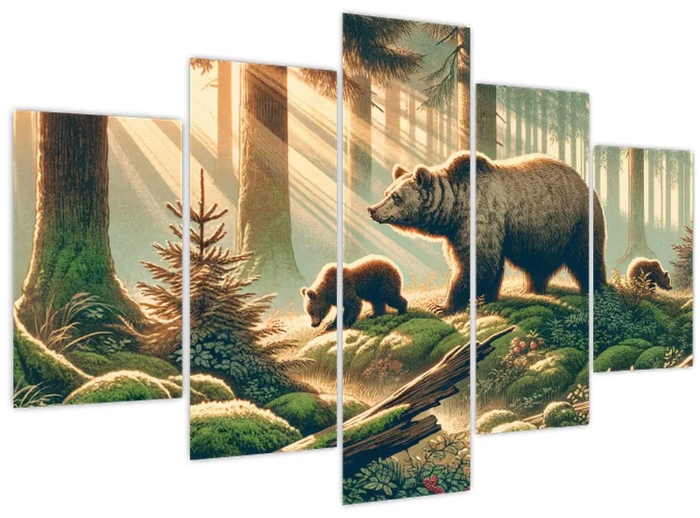 Obraz - Medvede v lese (150x105 cm)