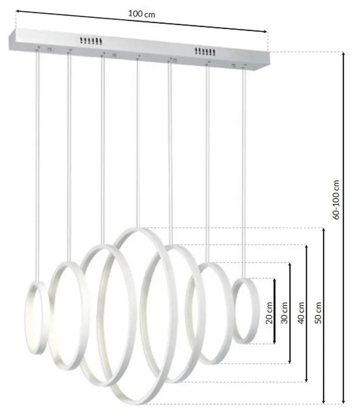 Závesné LED svietidlo Pixels, 7x LED 96w, 4000k, w