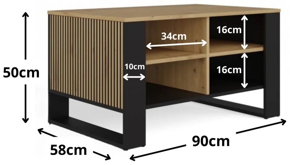 Konferenční stolek LAWA Modern 4P Slim dub artisan/černý