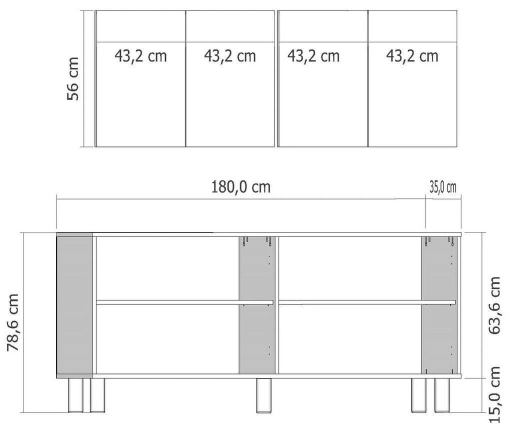 Komoda Deneris (dub zafírový + biela). Akcia -18%. Vlastná spoľahlivá doprava až k Vám domov. 1127518