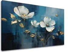 Nadčasová elegancia na plátne Modrá abstrakcia so zlatými akcentmi 40x60 cm