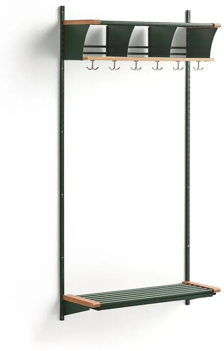 Vešiaková stena JEPPE s 3 priehradkami, základná sekcia, 1790x900x310 mm, zelená/dub