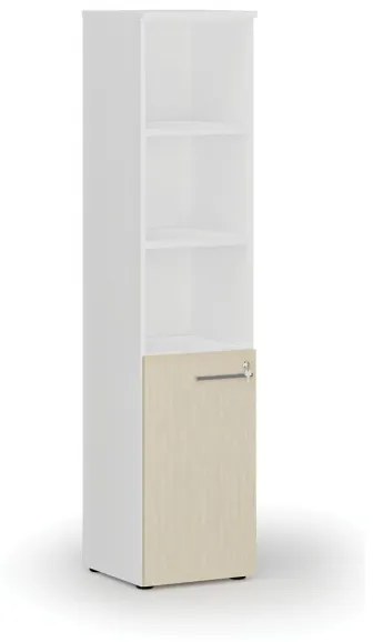 Kombinovaná kancelárska skriňa PRIMO WHITE, dvere na 2 poschodia, 1781 x 400 x 420 mm, biela/breza
