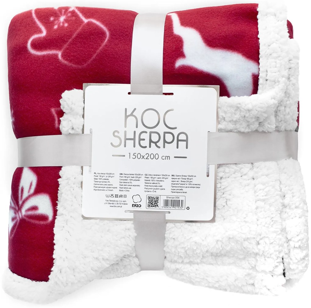 Červená vianočná deka s baránkom - 150 x 200 cm