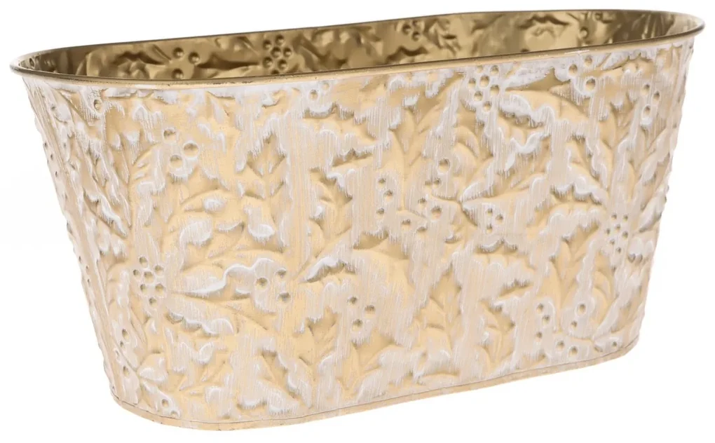 Kovový obal na truhlík/kvetináče Gold branche, 29 x 16 x 13,5 cm