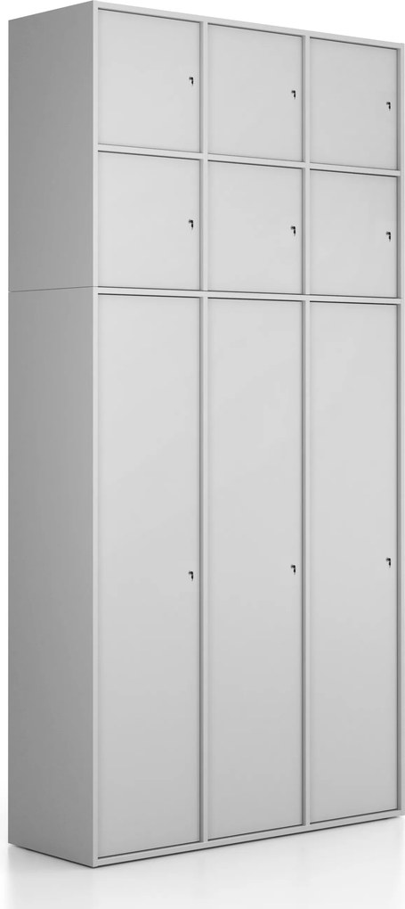 Nadstavba pre skrine FRAME, 6x dvere, 1299 x 450 x 854 mm, cylindrický zámok, sivá
