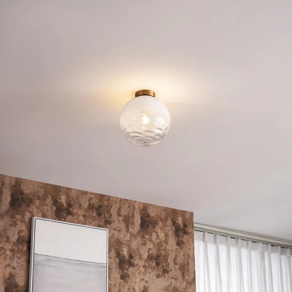 Dizajnové stropné svietidlo mosadz s bielym presvetleným sklom - Pillon