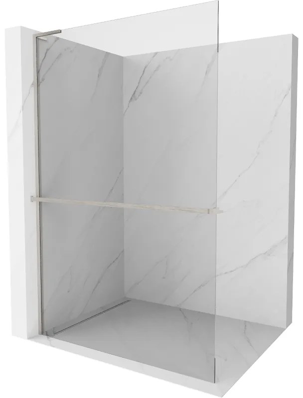 Mexen Kioto+ L, sprchová zástena Walk-In s poličkou a vešiakom 65 x 200 cm, 8mm číre sklo, brúsená oceľ profil, 800-065-123-97-00