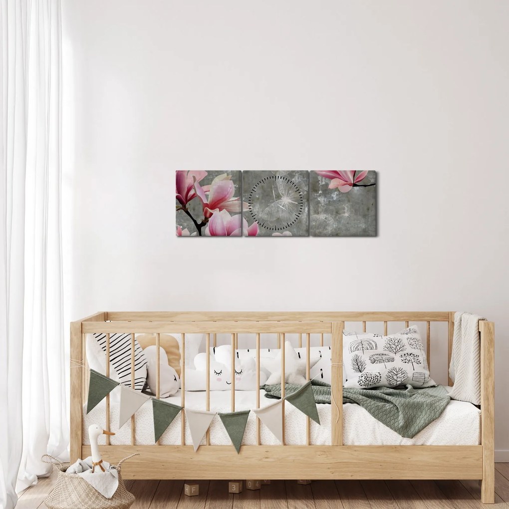 Obraz s kvetmi (s hodinami) (90x30 cm)