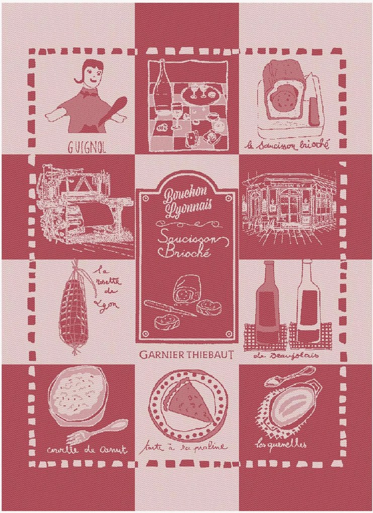 Žakárové kuchynské utierky Bouchon Lyonnais Rouge, 4 ks