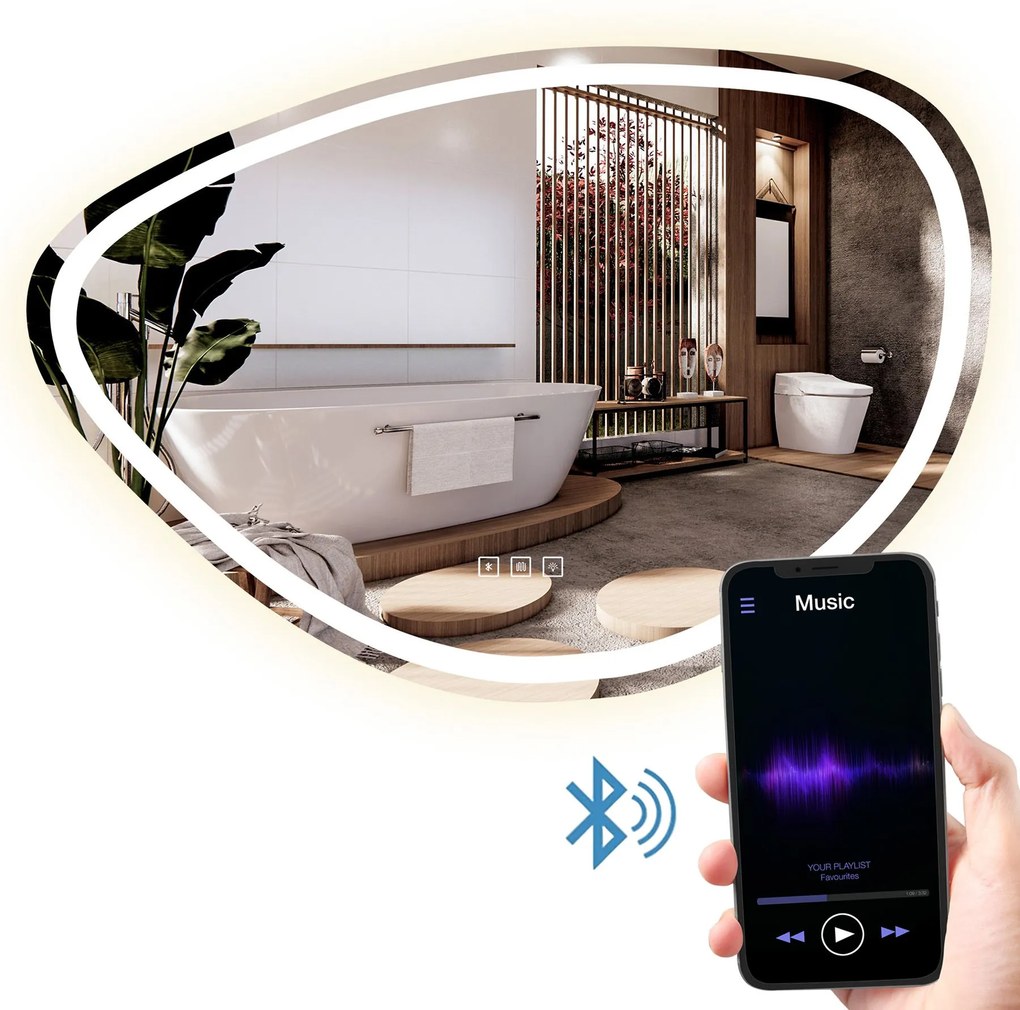 Tutumi Rea Fog, LED kúpeľňové zrkadlo 100x70cm s bluetooth, HOM-05516