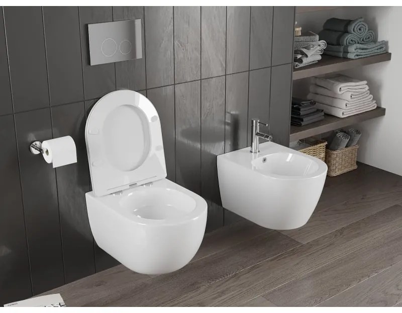 Mexen Carmen, závesná WC misa 490x365x340 mm, Rimless Tornádo, biela lesklá, 3388XX00T