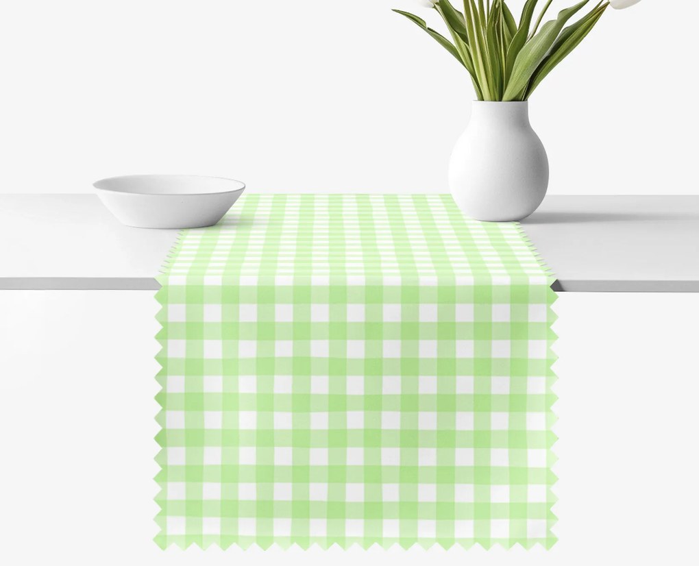 Goldea behúň na stôl teflónový - zelené kocky 50x180 cm