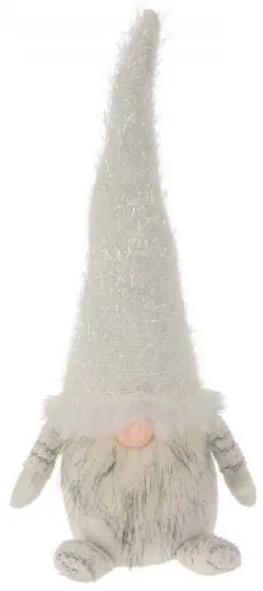Vianočný škriatok s dlhou huňatou čiapkou – biely 49 cm