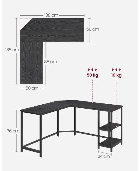 Rohový písací stôl SOLEA čierny