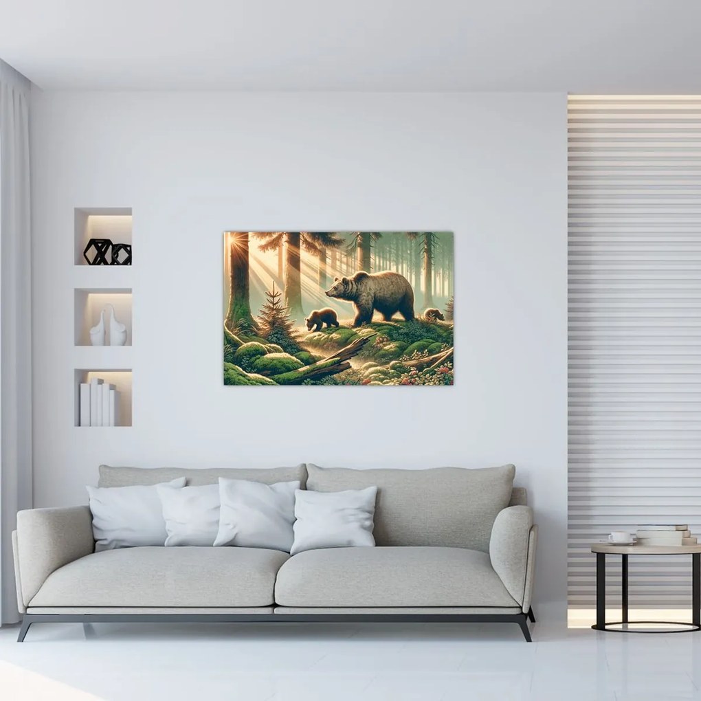 Obraz - Medvede v lese (90x60 cm)