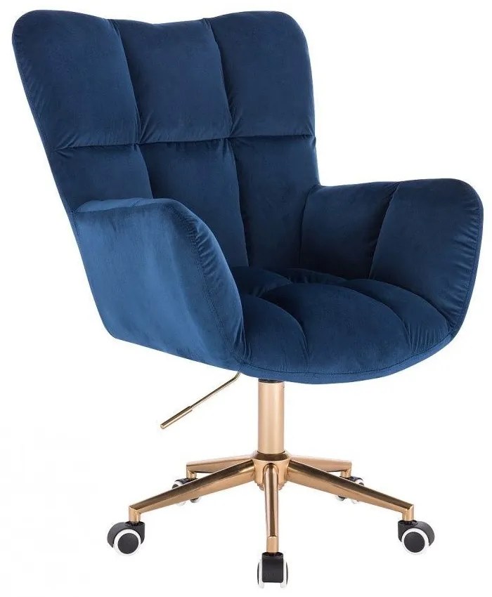 LuxuryForm DESIGN Otočné kreslo AURORA VELUR na zlatej podstave s kolieskami - modré